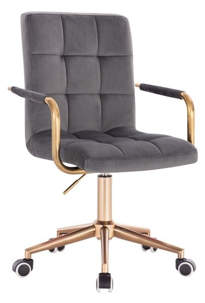 LuxuryForm DESIGN Židle VERONA GOLD VELUR na zlaté podstavě s kolečky - tmavě šedá