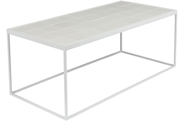 Bílý kovový konferenční stolek ZUIVER GLAZED s keramickým obkladem 93x43 cm