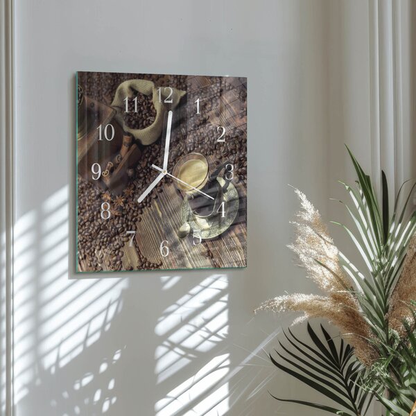 Skleněné hodiny Káva zskb-30x30-00090684