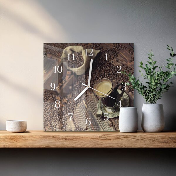 Skleněné hodiny Káva zskb-30x30-00090684