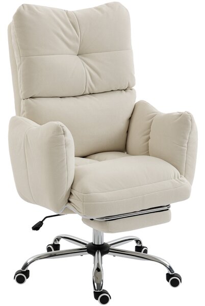 HOMCOM ergonomické kancelářské křeslo s podnožkou — krémově bílý flanel, silné čalounění, vysoké opěradlo, výškově nastavitelné | Aosom
