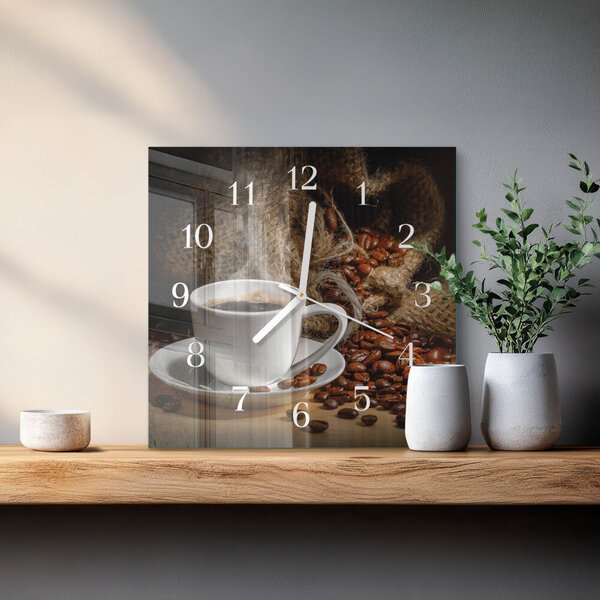 Skleněné hodiny Káva zskb-30x30-00059954