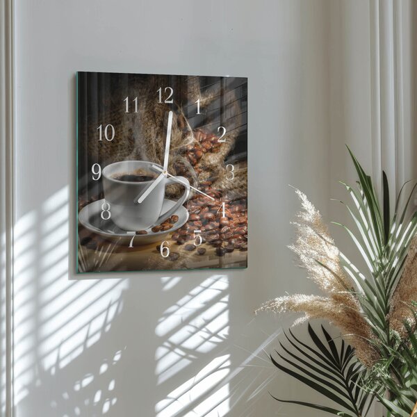 Skleněné hodiny Káva zskb-30x30-00059954