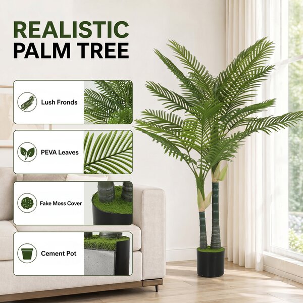 HOMCOM umělá palma 150 cm – 16 listů, květináč s efektem mechu | Aosom