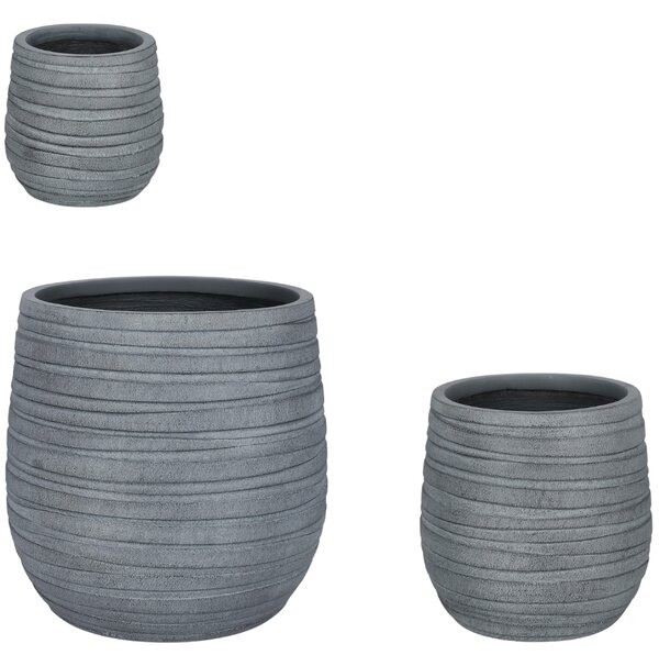 Bizzotto Šedý set tří keramických zahradních květináčů Strips Ø22/32/44 cm