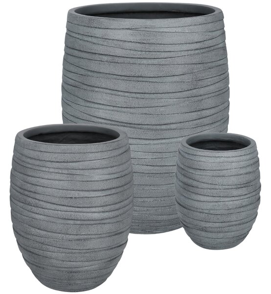 Bizzotto Šedý set tří keramických zahradních květináčů Strips Ø25/36/49 cm