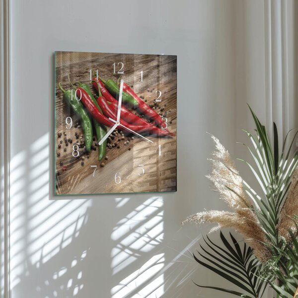 Skleněné hodiny Chilli papričky zskb-30x30-00087434