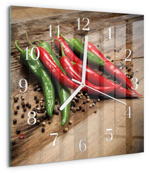 Skleněné hodiny Chilli papričky zskb-30x30-00087434
