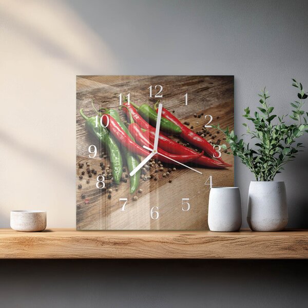 Skleněné hodiny Chilli papričky zskb-30x30-00087434