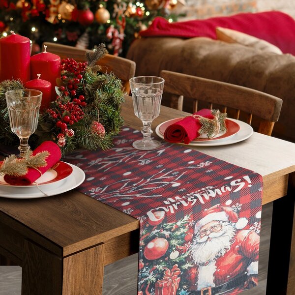 VÁNOČNÍ BĚHOUN NA STŮL SANTA CLAUS 33X183 CM VZOROVANÝ