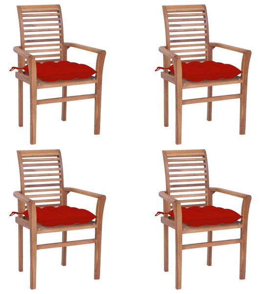 Jídelní židle 4 ks červené podušky masivní teak