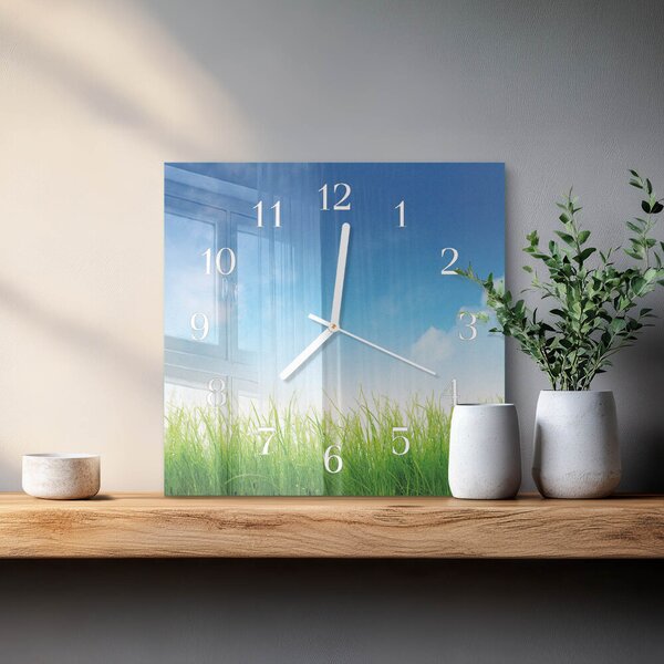 Skleněné hodiny Tráva zskb-30x30-00079128