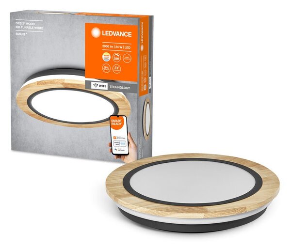 Chytré WiFi LED stropní svítidlo ORBIS WOOD, laditelná bílá