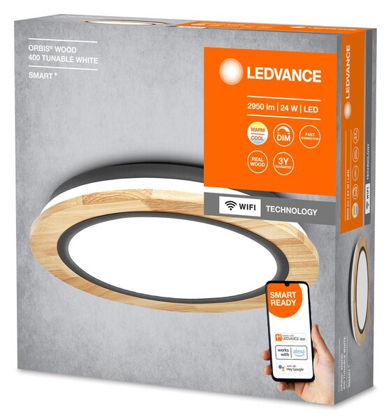 Chytré WiFi LED stropní svítidlo ORBIS WOOD, laditelná bílá
