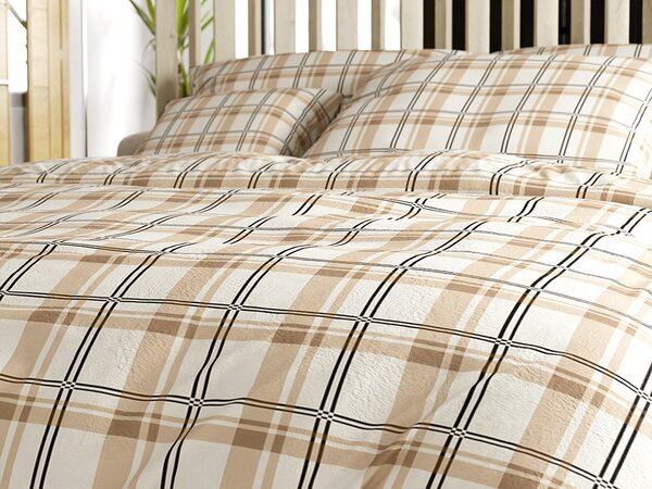 Mikroplyšové povlečení PLAID krémové Rozměr povlečení: 2 ks 70 x 90 cm | 200 x 220 cm
