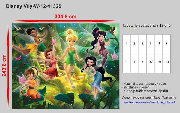 Dětská tapeta Disne Víly, Walltastic, 304x243 cm