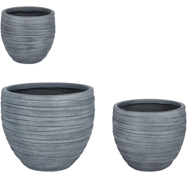 Bizzotto Šedý set tří keramických zahradních květináčů Strips Ø27/36/46 cm