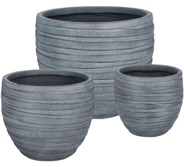 Bizzotto Šedý set tří keramických zahradních květináčů Strips Ø27/36/46 cm