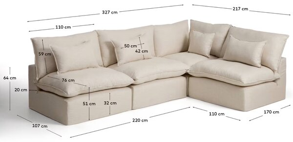 Kave Home Béžová rohová pohovka Anarela 327 cm s odnímatelným potahem