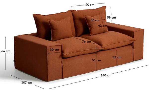 Kave Home Terakotová pohovka Anarela 240 cm s odnímatelným potahem