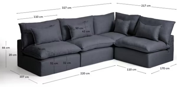 Kave Home Hnědá rohová pohovka Anarela 327 cm s odnímatelným potahem