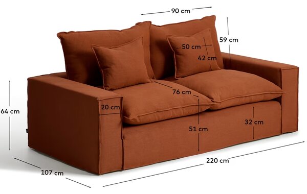 Kave Home Terakotová pohovka Anarela 220 cm s odnímatelným potahem