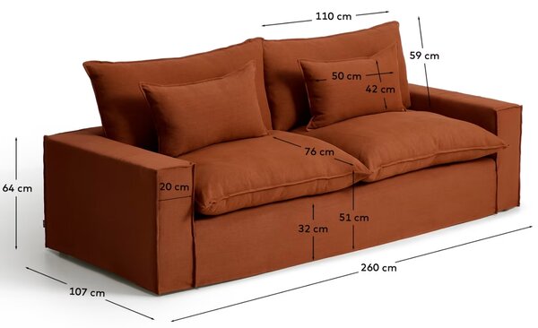 Kave Home Terakotová pohovka Anarela 260 cm s odnímatelným potahem
