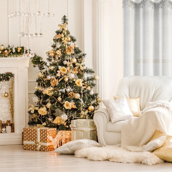 VÁNOČNÍ ZÁCLONA NA KROUŽCÍCH XMAS 140X250 CM HVĚZDY