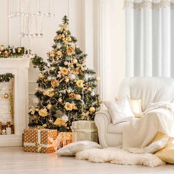 VÁNOČNÍ ZÁCLONA NA KROUŽCÍCH XMAS 140X250 CM HVĚZDY