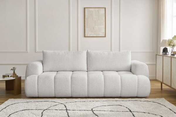 -25 % Dny MOMENTI– Bobochic Paris Bílá bouclé rozkládací pohovka Fuji 251 cm