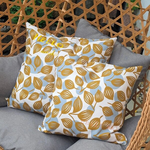 SWAFING Dekorační látka Dots & Leaves by Emjo Design listy a puntíky