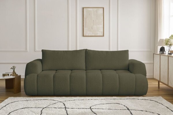 -25 % Dny MOMENTI– Bobochic Paris Zelená bouclé rozkládací pohovka Fuji 251 cm