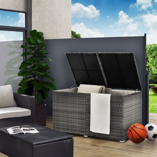Úložný box z polyratanu 950 l, šedý, s vnitřní plachtou