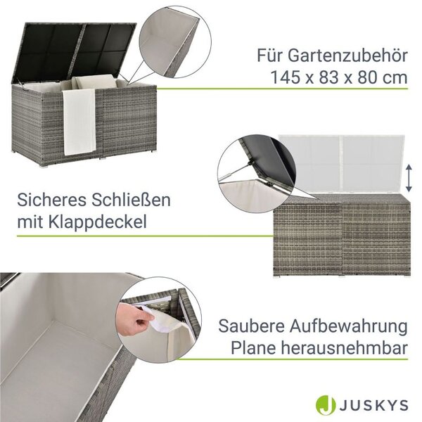 Úložný box z polyratanu 950 l, šedý, s vnitřní plachtou