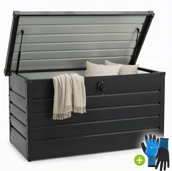 Kovový zahradní box 380 l, uzamykatelný, černý