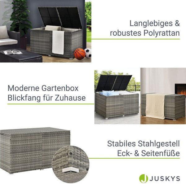 Úložný box z polyratanu 950 l, šedý, s vnitřní plachtou