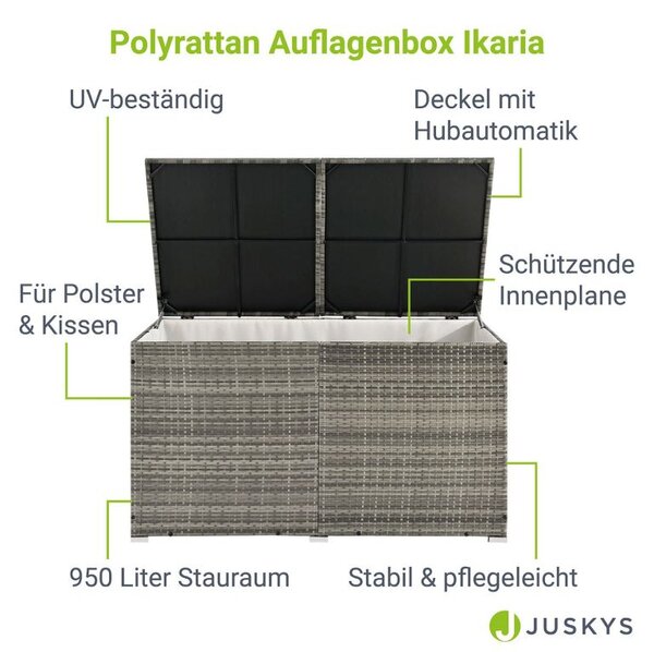 Úložný box z polyratanu 950 l, šedý, s vnitřní plachtou