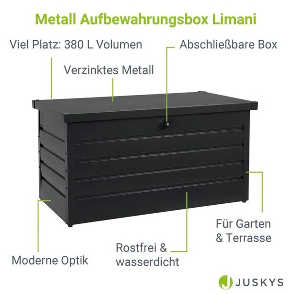 Kovový zahradní box 380 l, uzamykatelný, černý