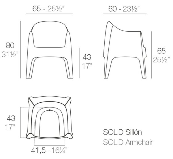 VONDOM Bílá plastová jídelní židle SOLID s područkami