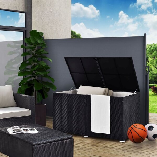 Úložný box z polyratanu 950 l, černý, s vnitřní plachtou