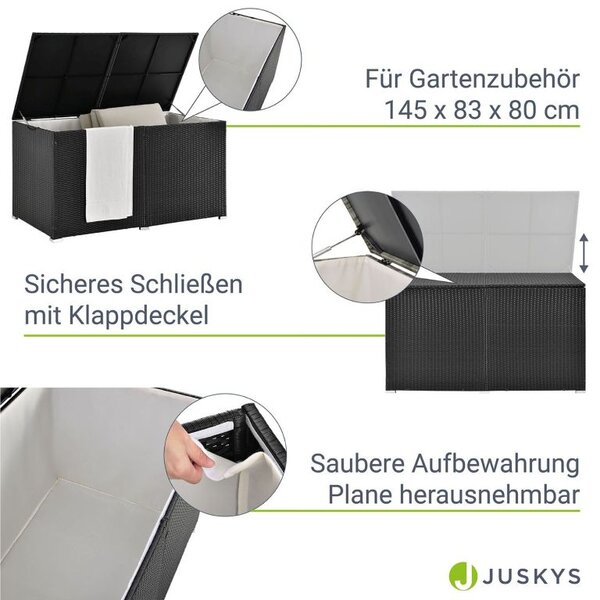 Úložný box z polyratanu 950 l, černý, s vnitřní plachtou