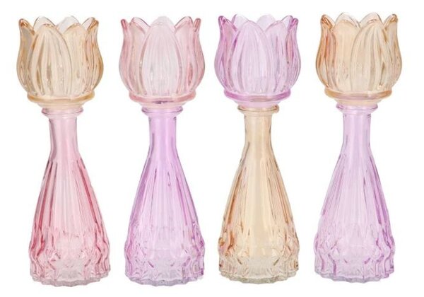 4ks pastelový mix skleněný svícen/ váza tulipán Love Tulip - Ø 7*22cm - daan kromhout