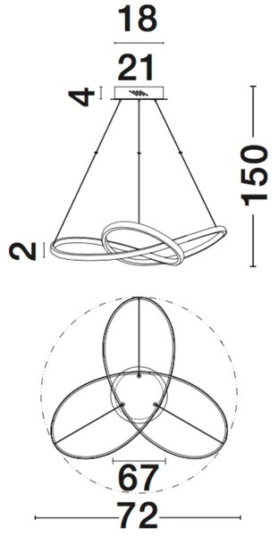 Zlaté kovové závěsné LED světlo Nova Luce Fusion 72 cm