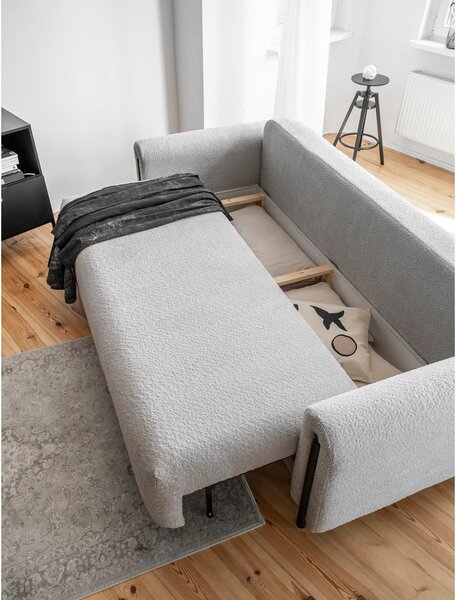 Světle šedá rozkládací/s úložným prostorem pohovka z textilie bouclé 244 cm Arcadova – ELTAP