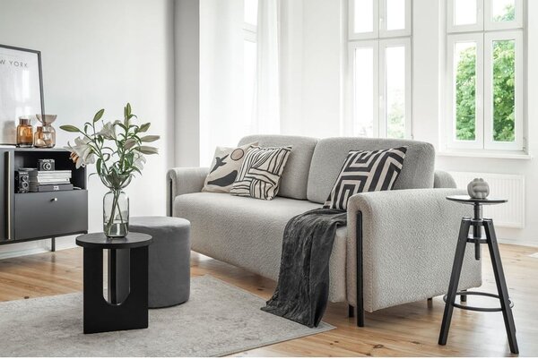 Světle šedá rozkládací/s úložným prostorem pohovka z textilie bouclé 244 cm Arcadova – ELTAP
