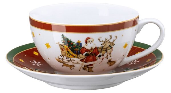 Vánoční hrnek s podšálkem na cappuccino/ čaj Veselé Vánoce, 430ml červený Rosenthal (Happy Christmas/ červený)