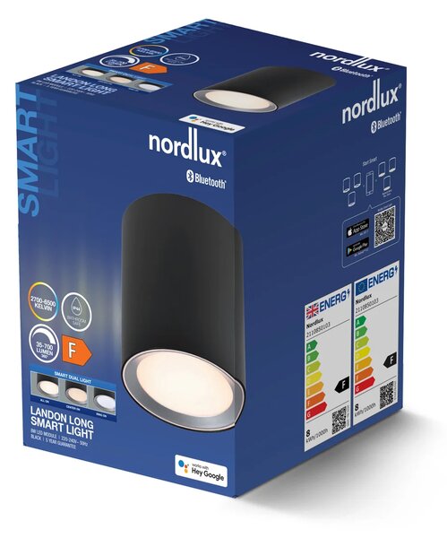 NORDLUX Landon Smart stropní LED svítidlo IP44 Varianta: Ø 125 x 140 mm, 8 W, LED, 700 lm, černá