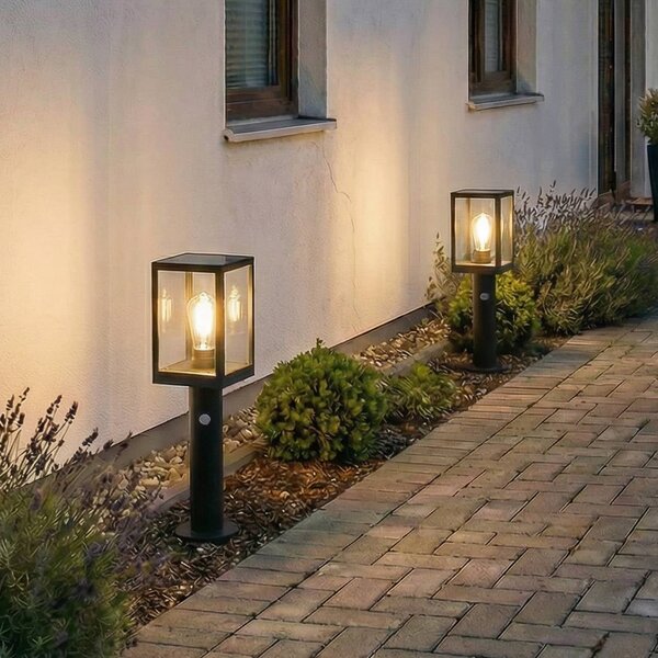 Lindby LED osvětlení cesty Relto, senzor, zemní hrot, 50 cm, Černá, Nerezová ocel, Moderní, Solární lampy