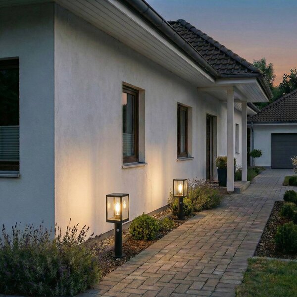 Lindby LED osvětlení cesty Relto, senzor, zemní hrot, 50 cm, Černá, Nerezová ocel, Moderní, Solární lampy