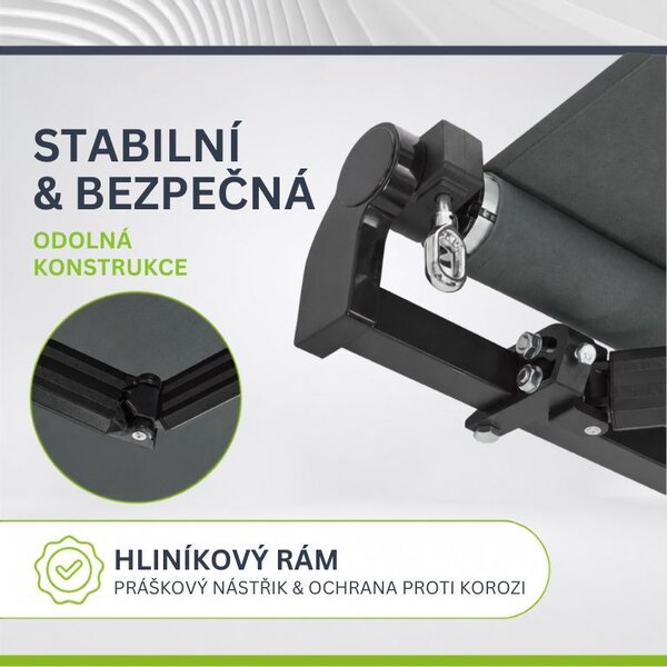 Kloubová markýza 350 × 300 cm na terasu a balkon, šedá